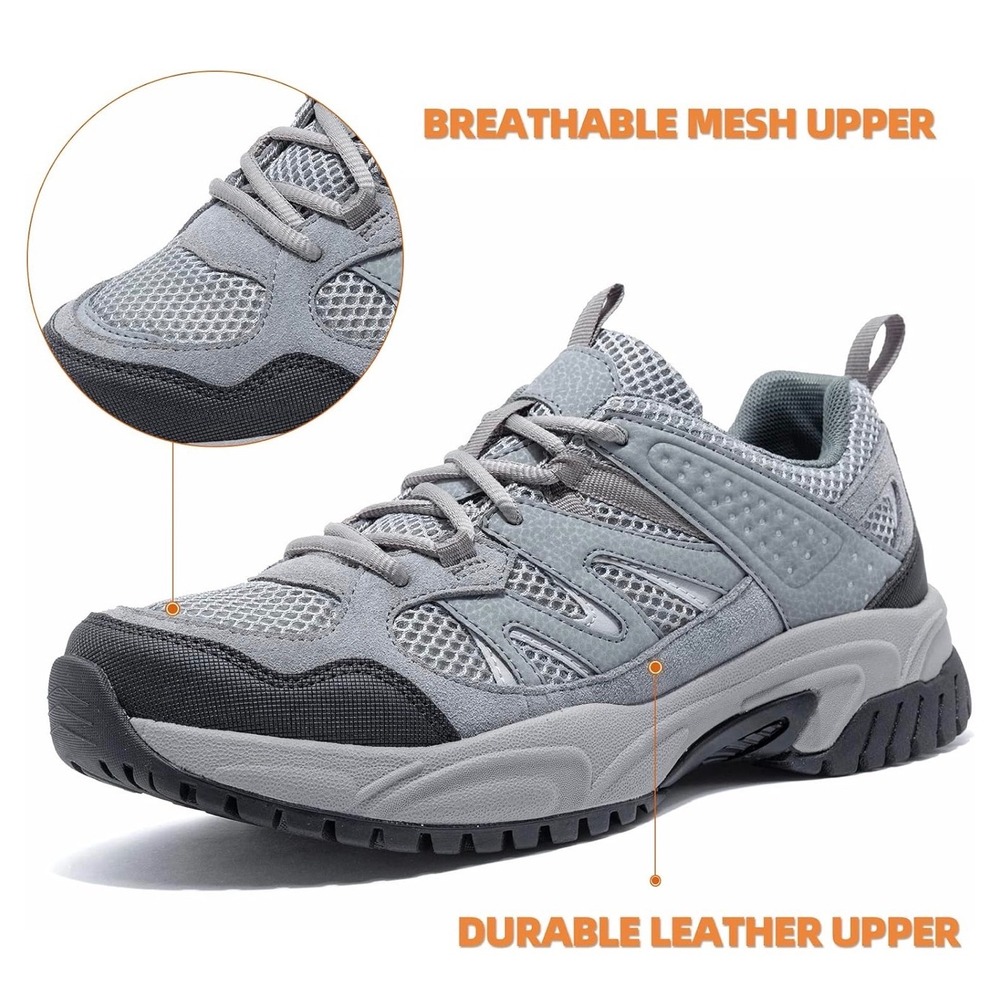 Mens Hiking Shoes Light Gray Black Mesh Leather Trail Sneaker Sz 9.5 - Picture 5 of 16